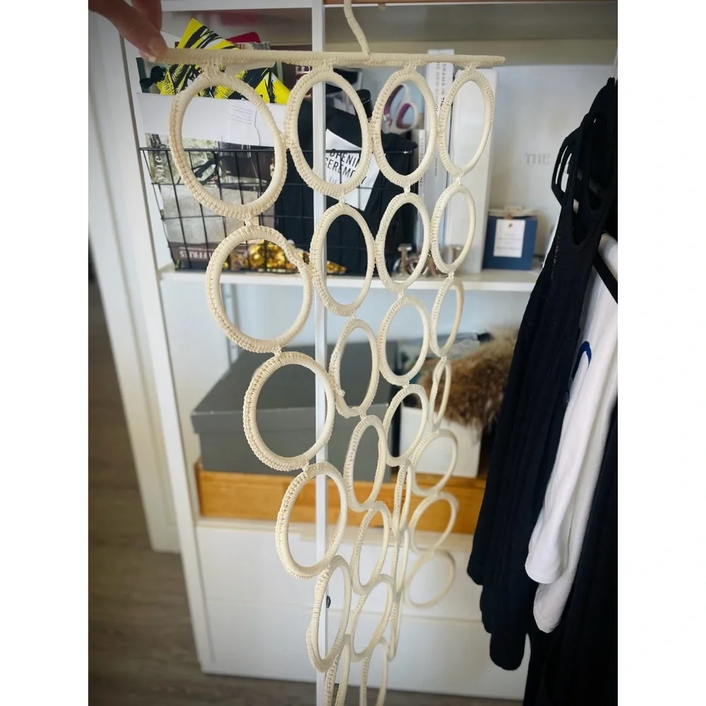 IKEA | 32” x 16” | Komplement Macrame Hanger Scarves Belts Ties 18 Rings Cream